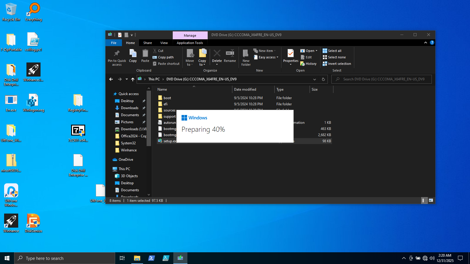 Windows installer loading 40% Windows installer