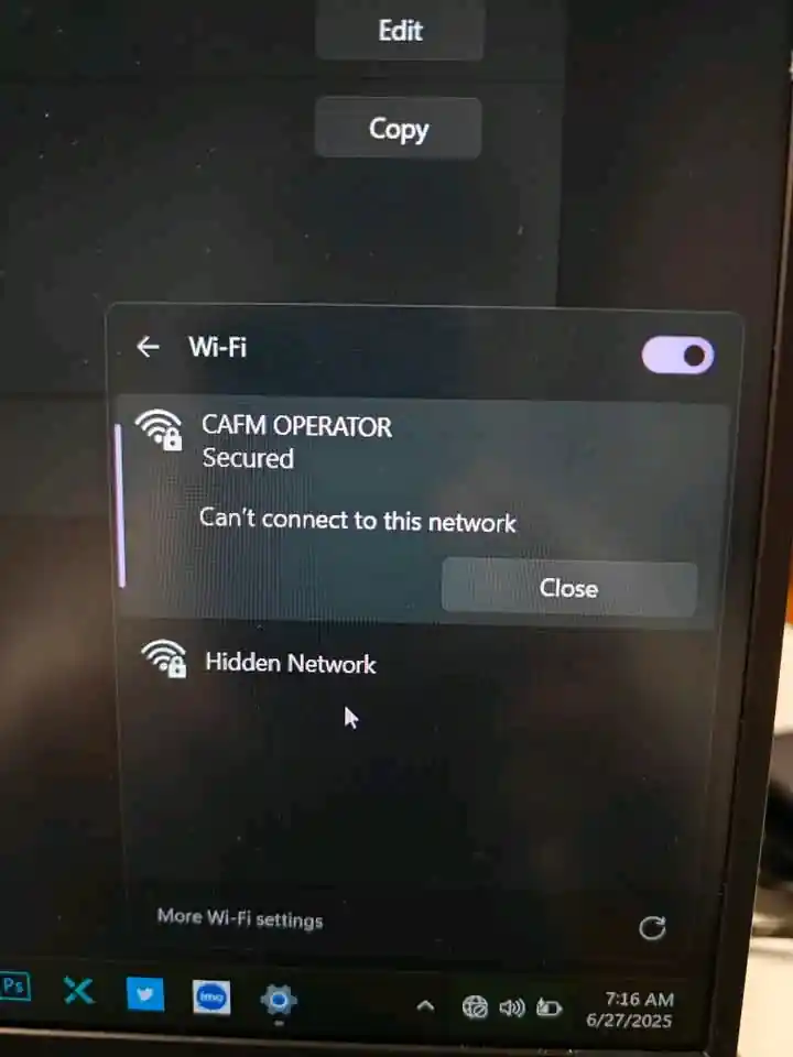 Can't connect to this network