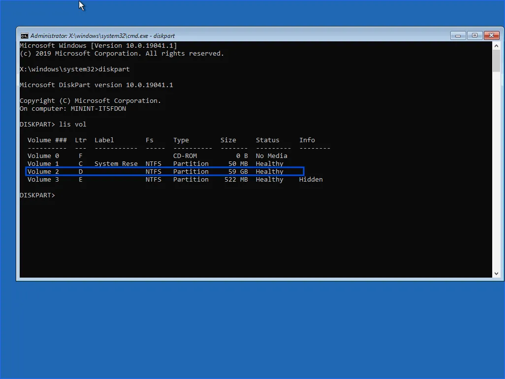 Diskpart list volumes