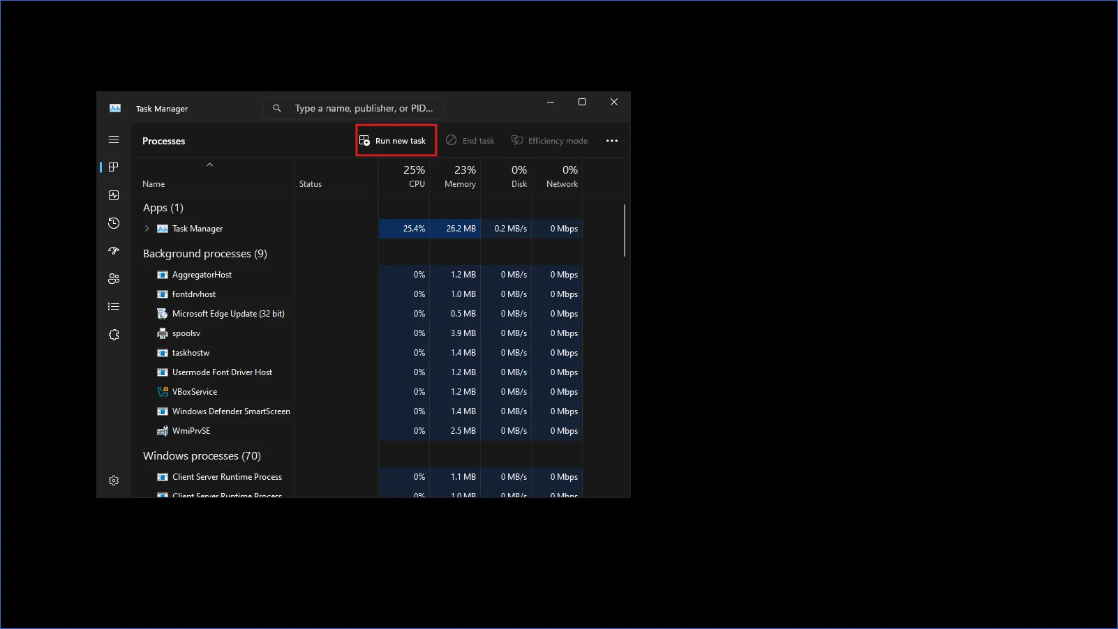 click to run new task Run task