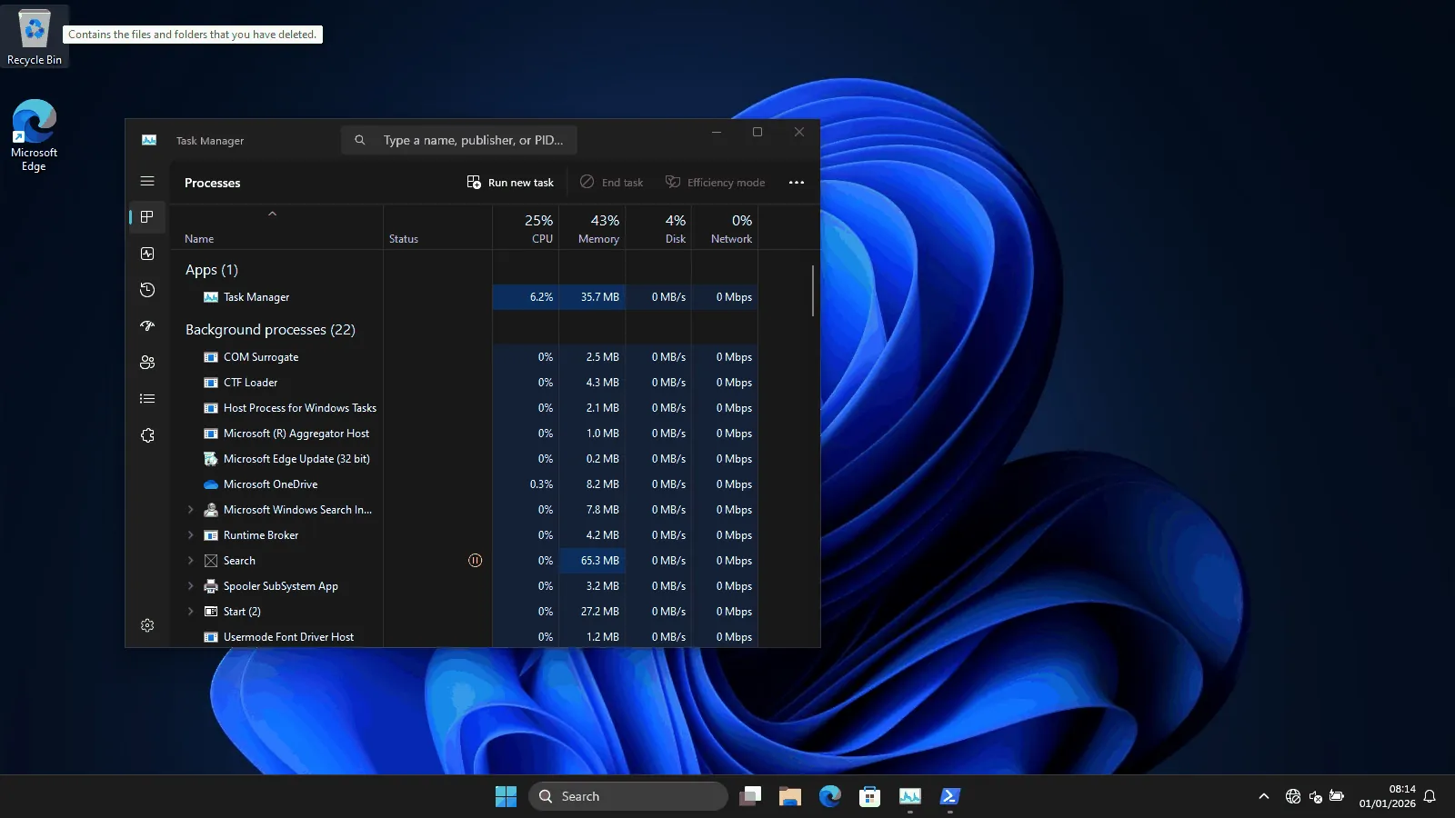 Desktop showing properly Windows 11 Desktop