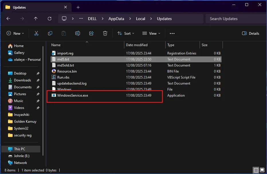 malicious folder and files